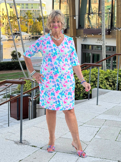 PINK PETALS ELBOW DRESS