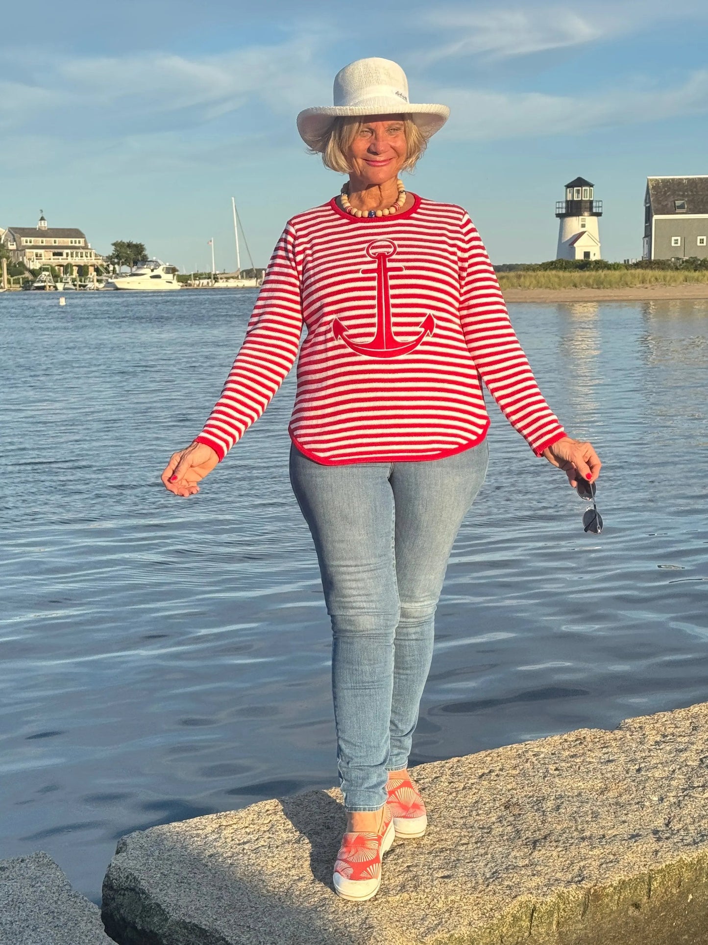 RED AND WHITE STRIPE ANCHOR SWEATER