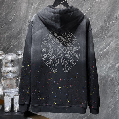 Chh Chrome Hearts Hoodie Horseshoe gradual change washing water splashing ink