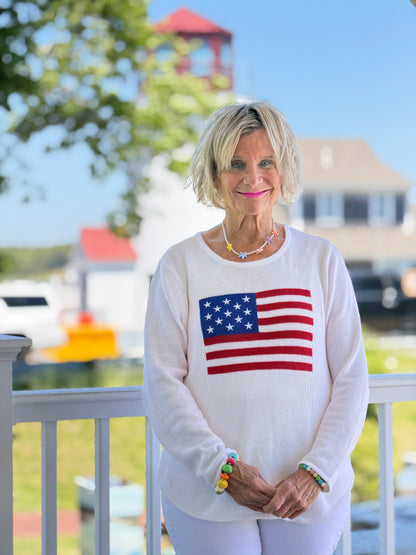 LULUB DOCKSIDE WHITE STAR FLAG SWEATER
