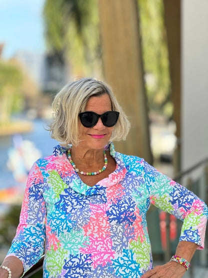SALINA REEF RUFFLE SLEEVE TOP