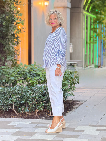 NAVY SEERSUCK TIE TOP