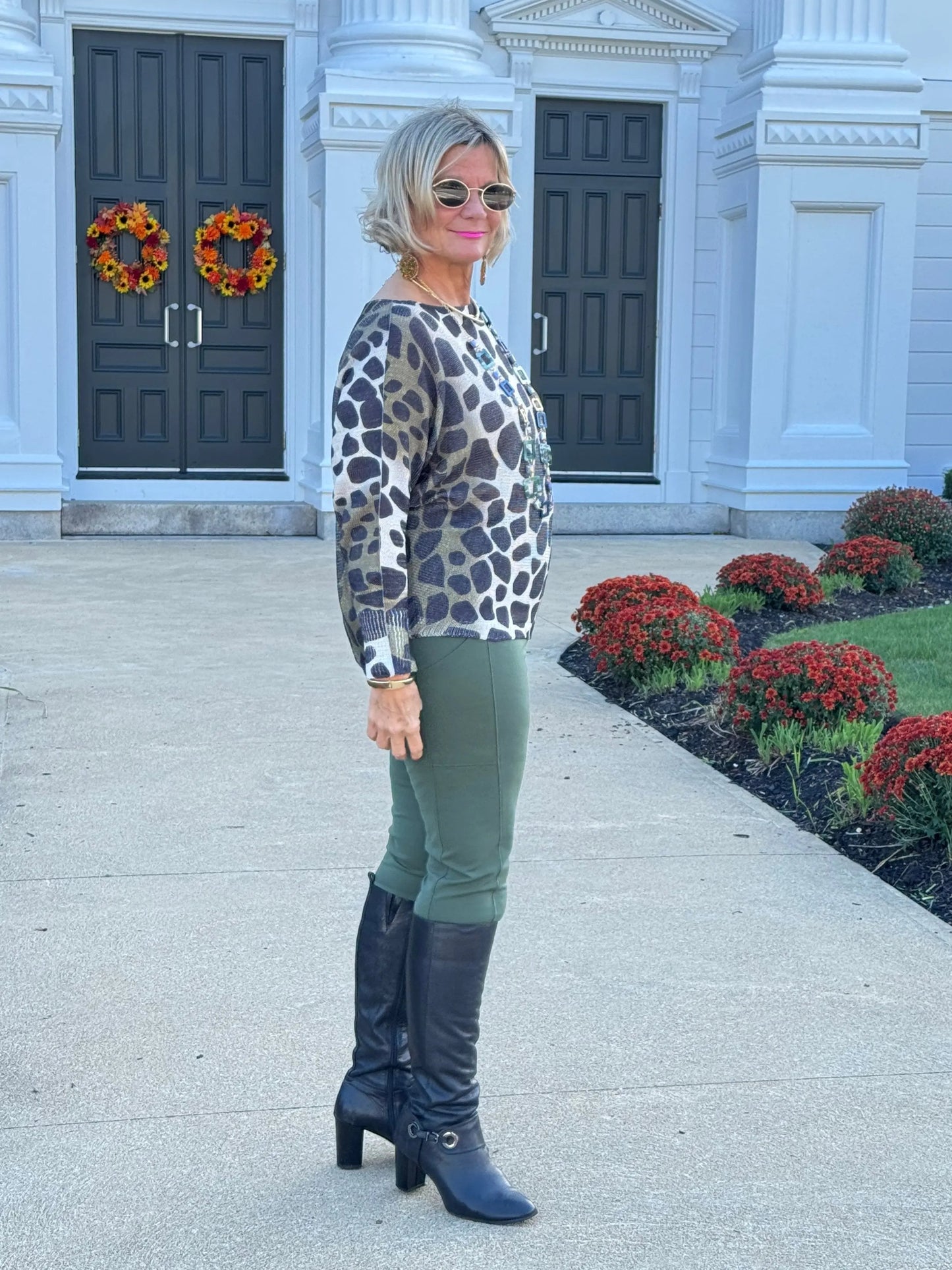 OMBRE GIRAFFE PRINT LUREX KNIT TOP