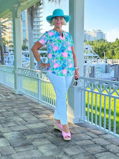 SEASHELL PINK AND BLUE SHORT SLEEVE