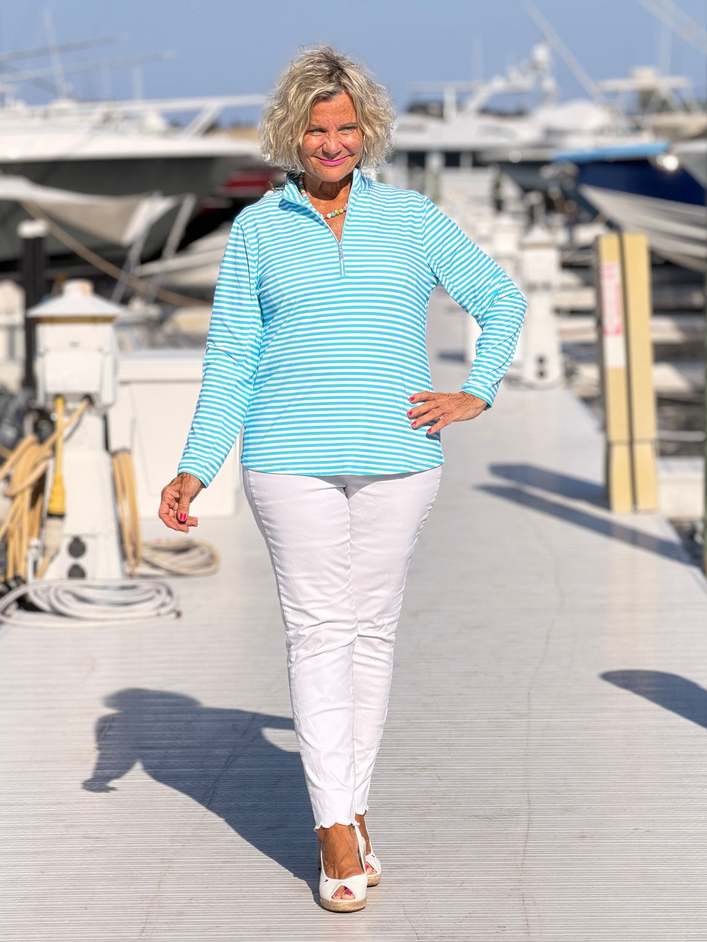 OCEAN BLUE HALF ZIPPER TOP