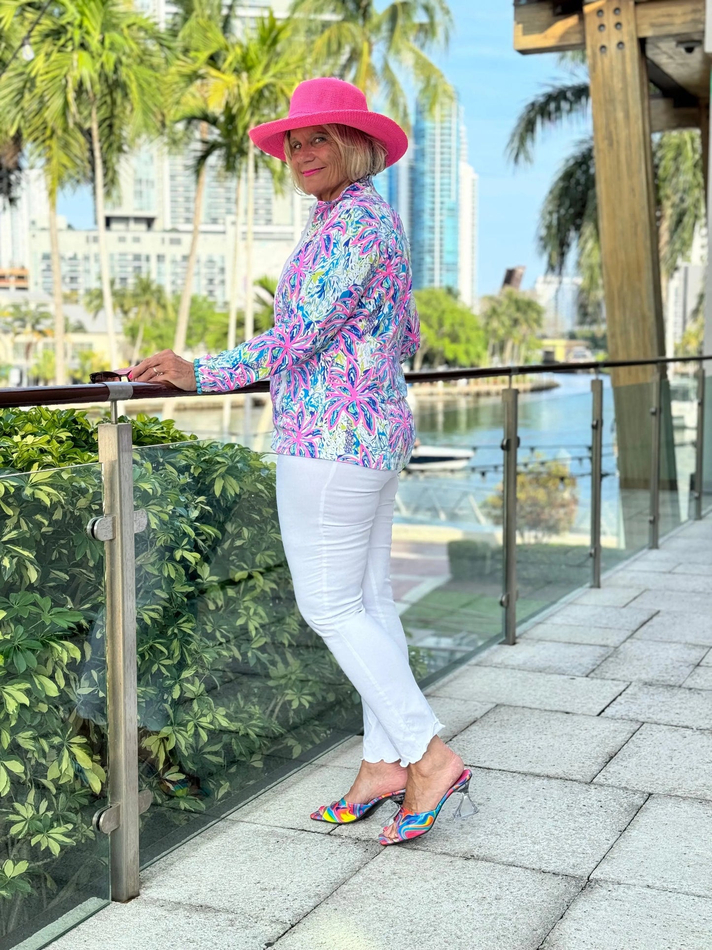 PINK PALM TREE ZIPPER JACKET