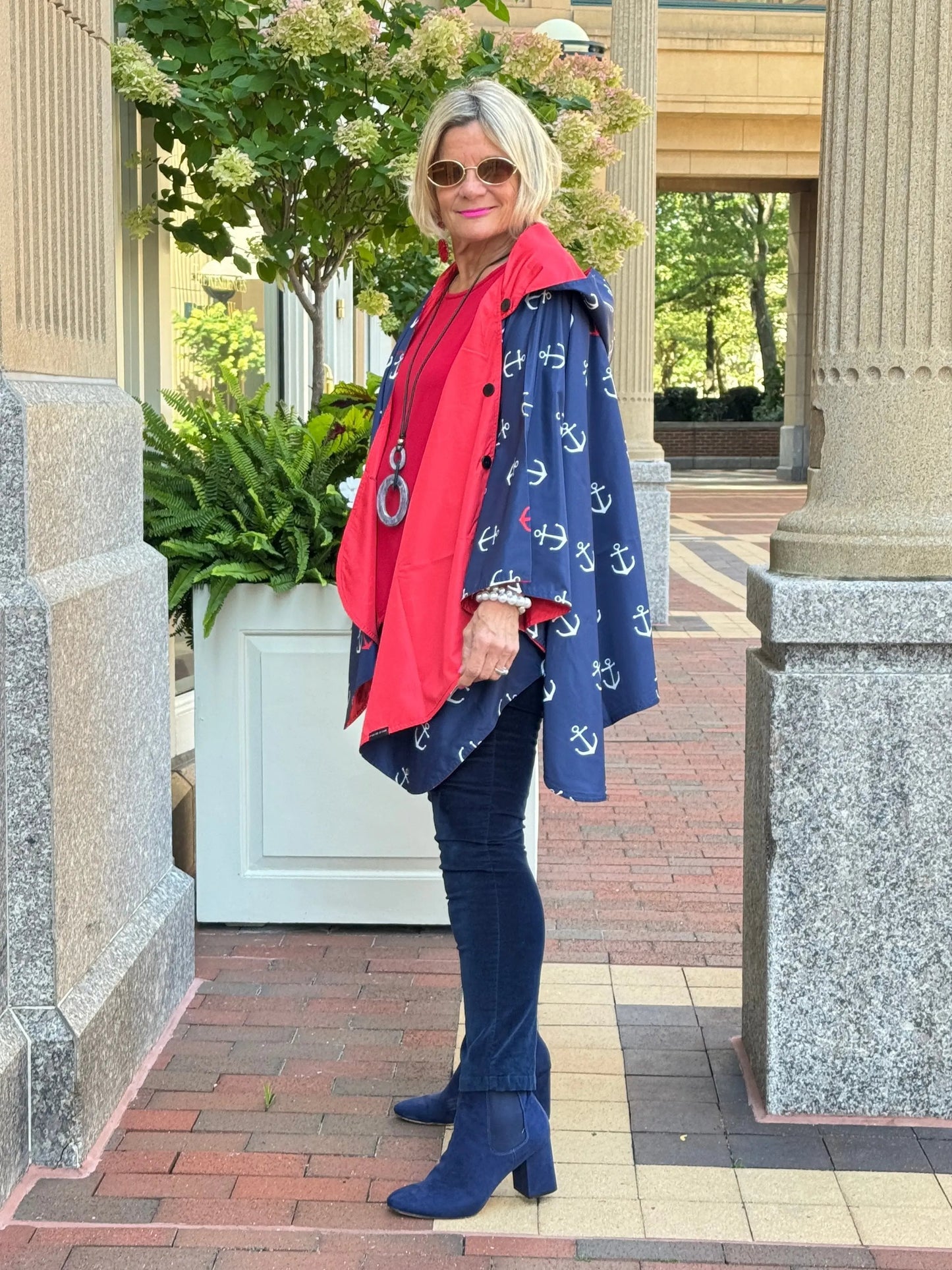 Navy / Red Reversible Rain Cape - Anchor Collection