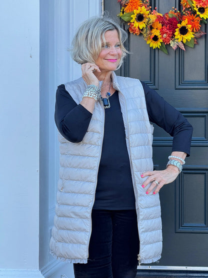 SAFARI BLACK AND BEIGE PUFFER VEST