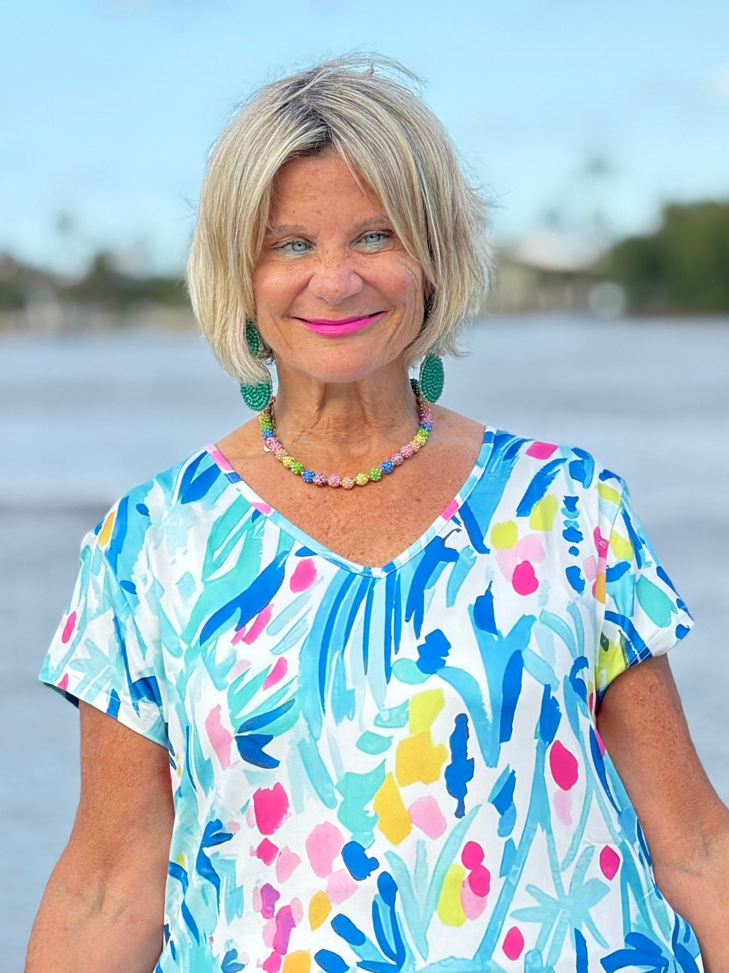 SPALSH OF OCEAN V NECK DRESS UPF +50