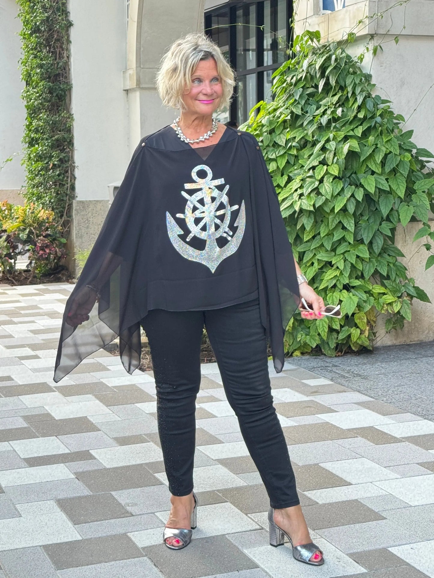 SWAROVSKI CRYSTAL BLACK ANCHOR STATEMENT TOP