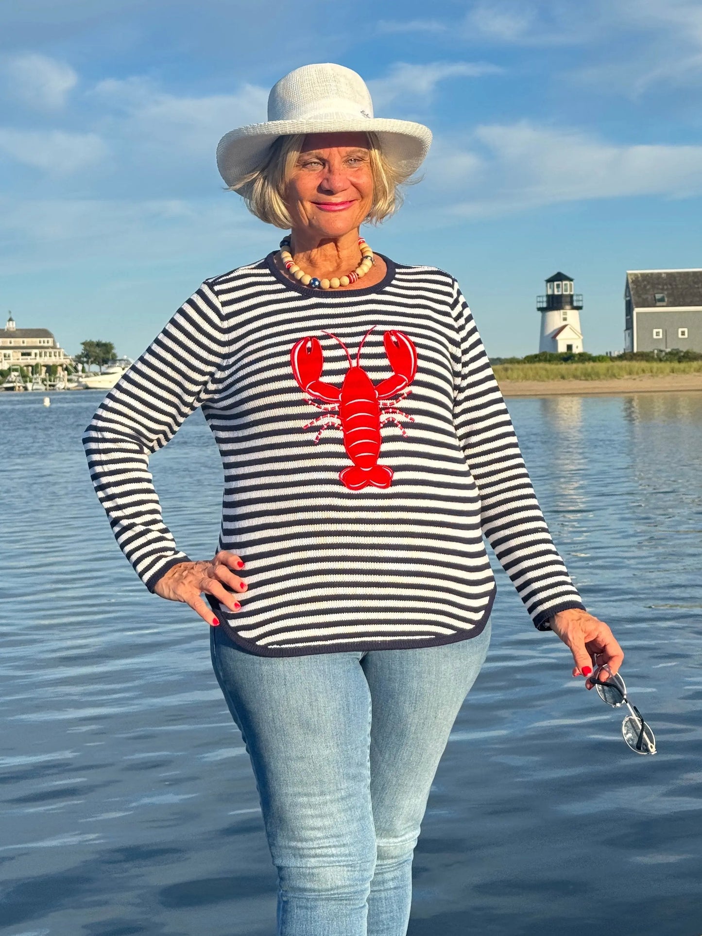 NAVY STRIPE LOBSTER SWEATER