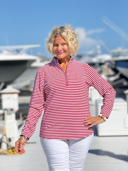REGATTA RED STRIPED HALF ZIPPER