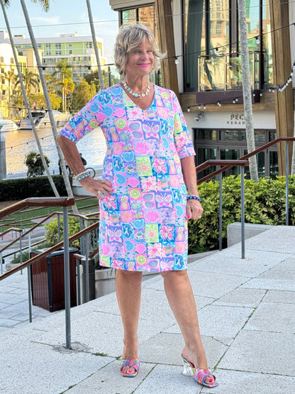 SANDY BEACH COLOR ELBOW DRESS
