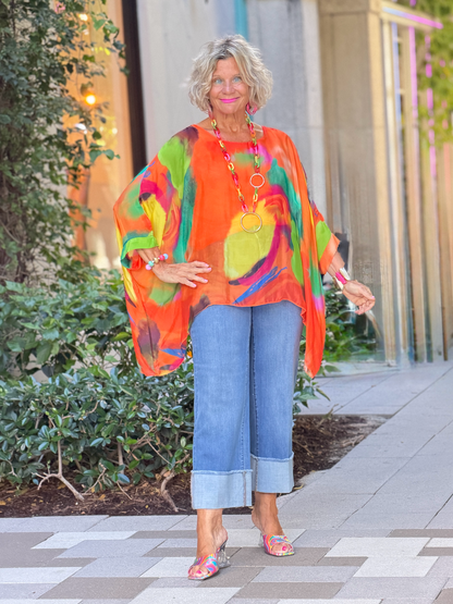 Sofia Sunrise Orange Silk top