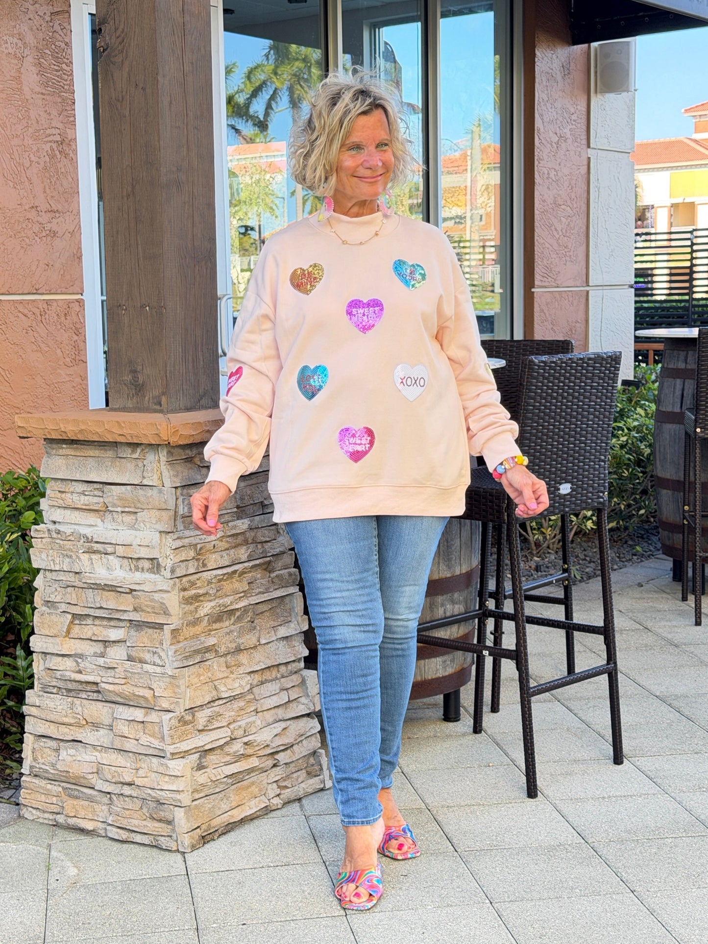 Sequin Romantic Heart Graphic Valentines Sweatshirt