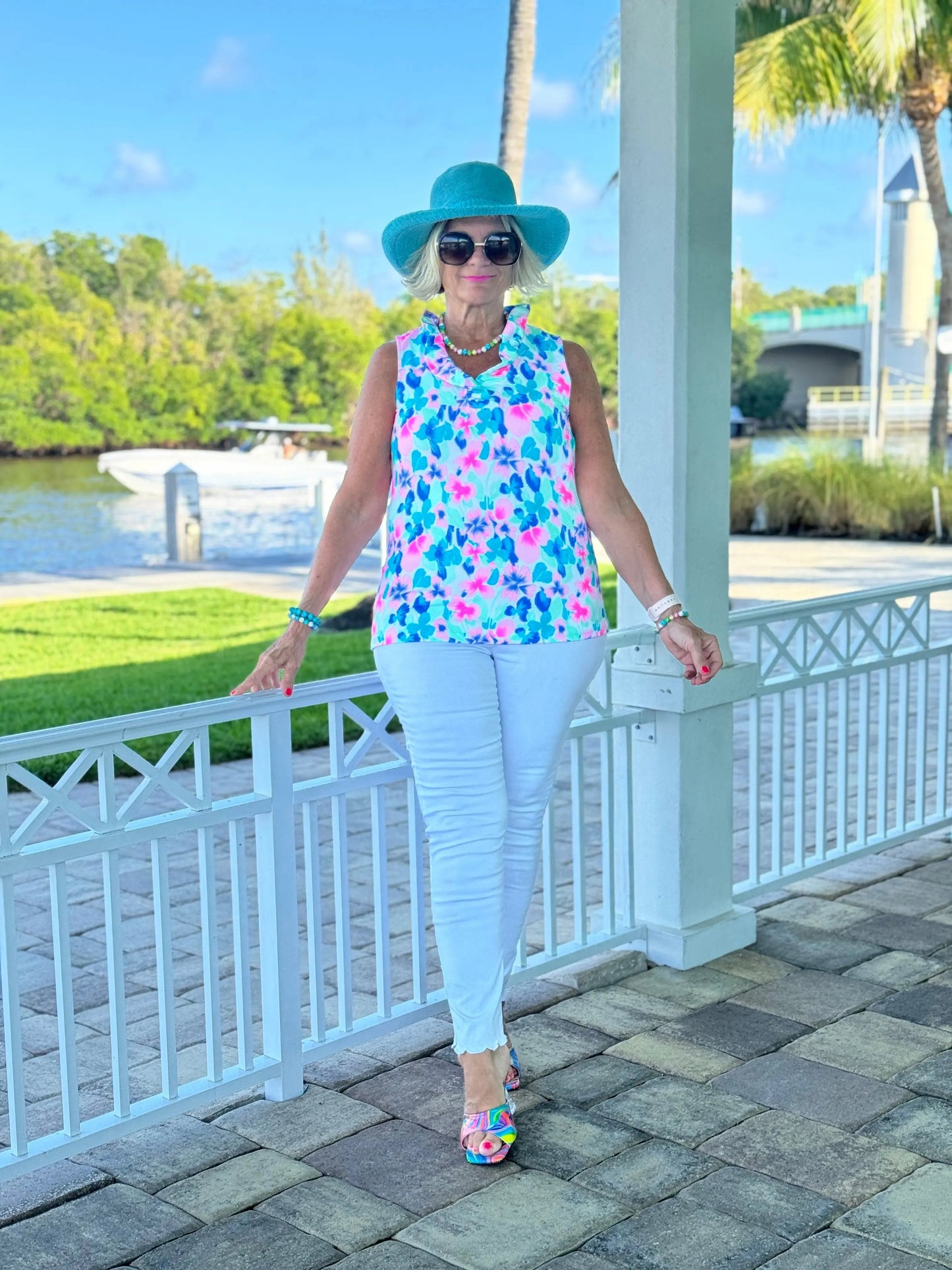 PINK PETALS RUFFLE SLEEVELESS