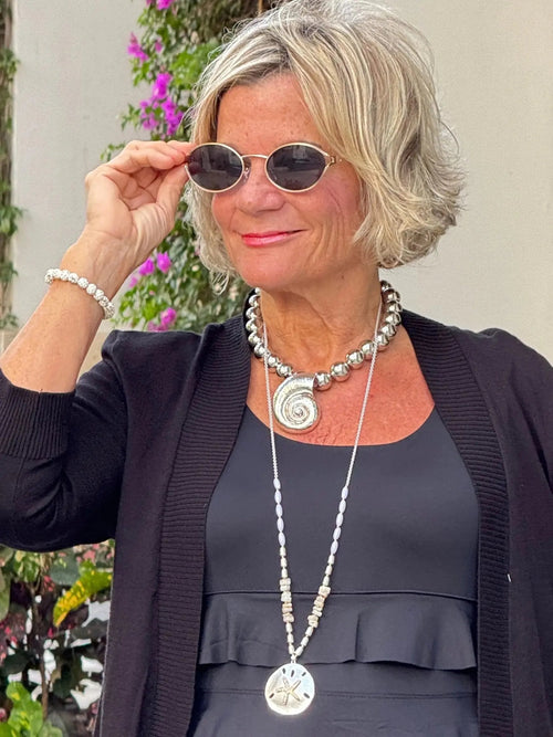 OCEAN BREEZE SILVER BALL SHELL NECKLACE