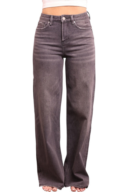 The Tara High-Rise Charcoal Wide Leg Tummy Control Jeans - Three Inseams