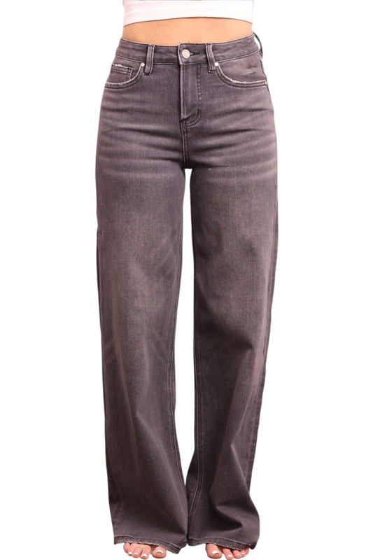 The Tara High-Rise Charcoal Wide Leg Tummy Control Jeans - Three Inseams