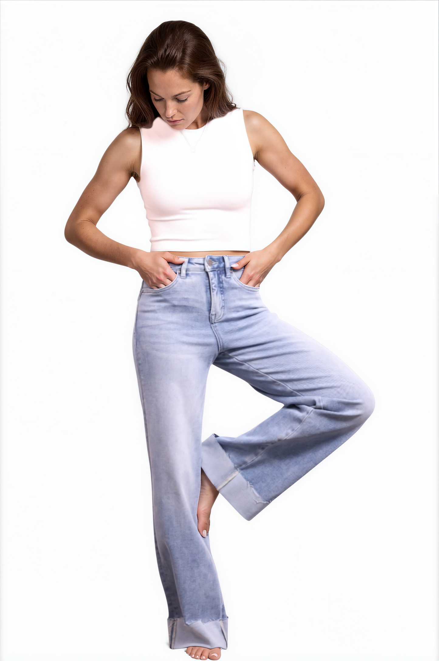 The Tarin High-Rise Tummy Control Cuffed Wide Leg Jeans - Three Inseams
