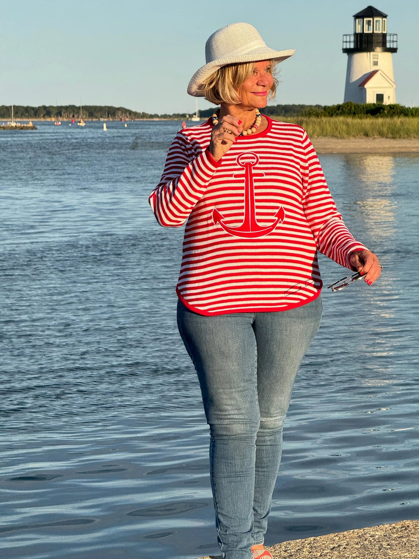 RED AND WHITE STRIPE ANCHOR SWEATER
