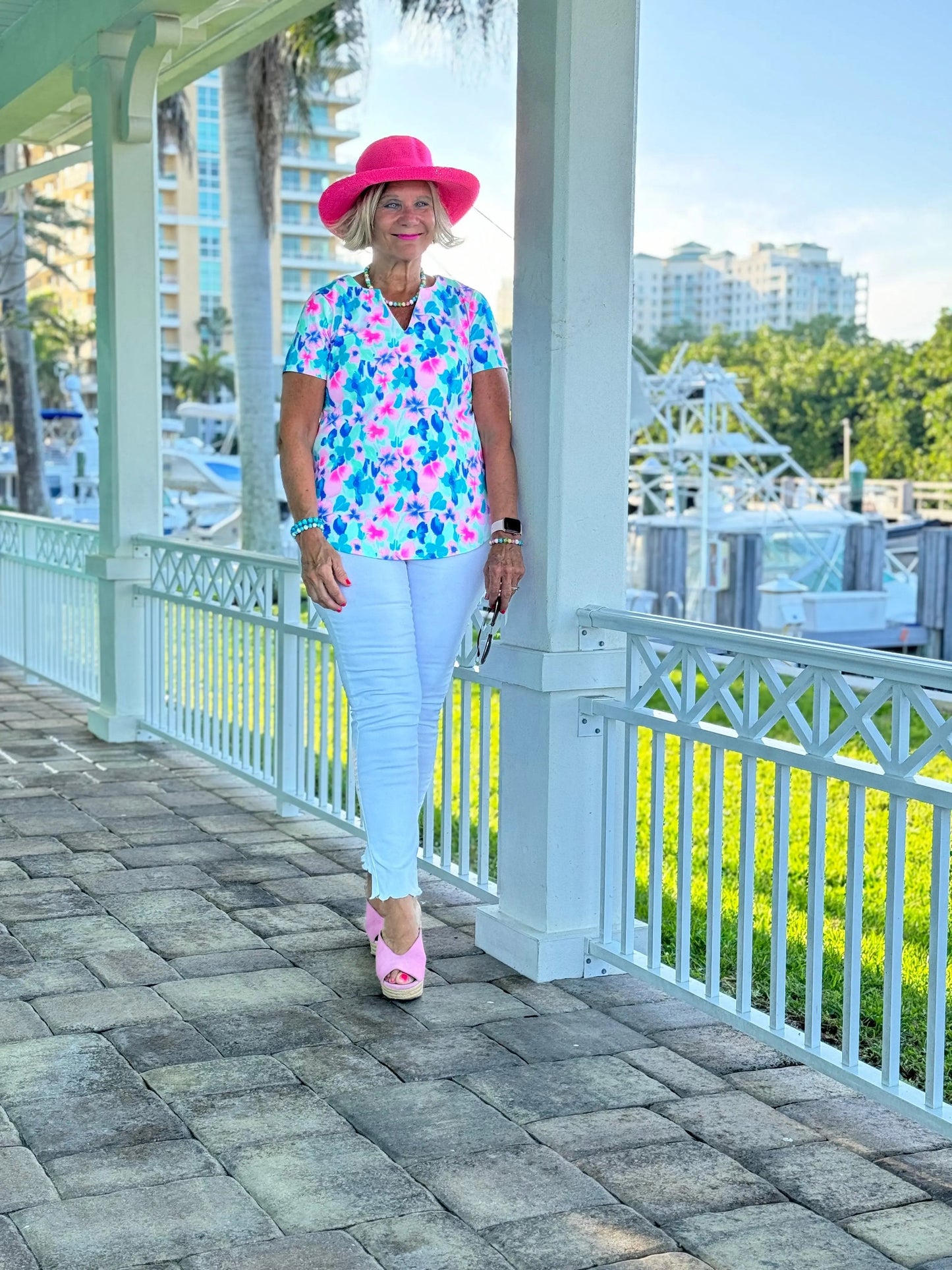 PINK PETALS SHORT SLEEVE TOP