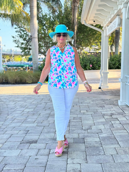 PINK PETALS SLEEVELESS V NECK