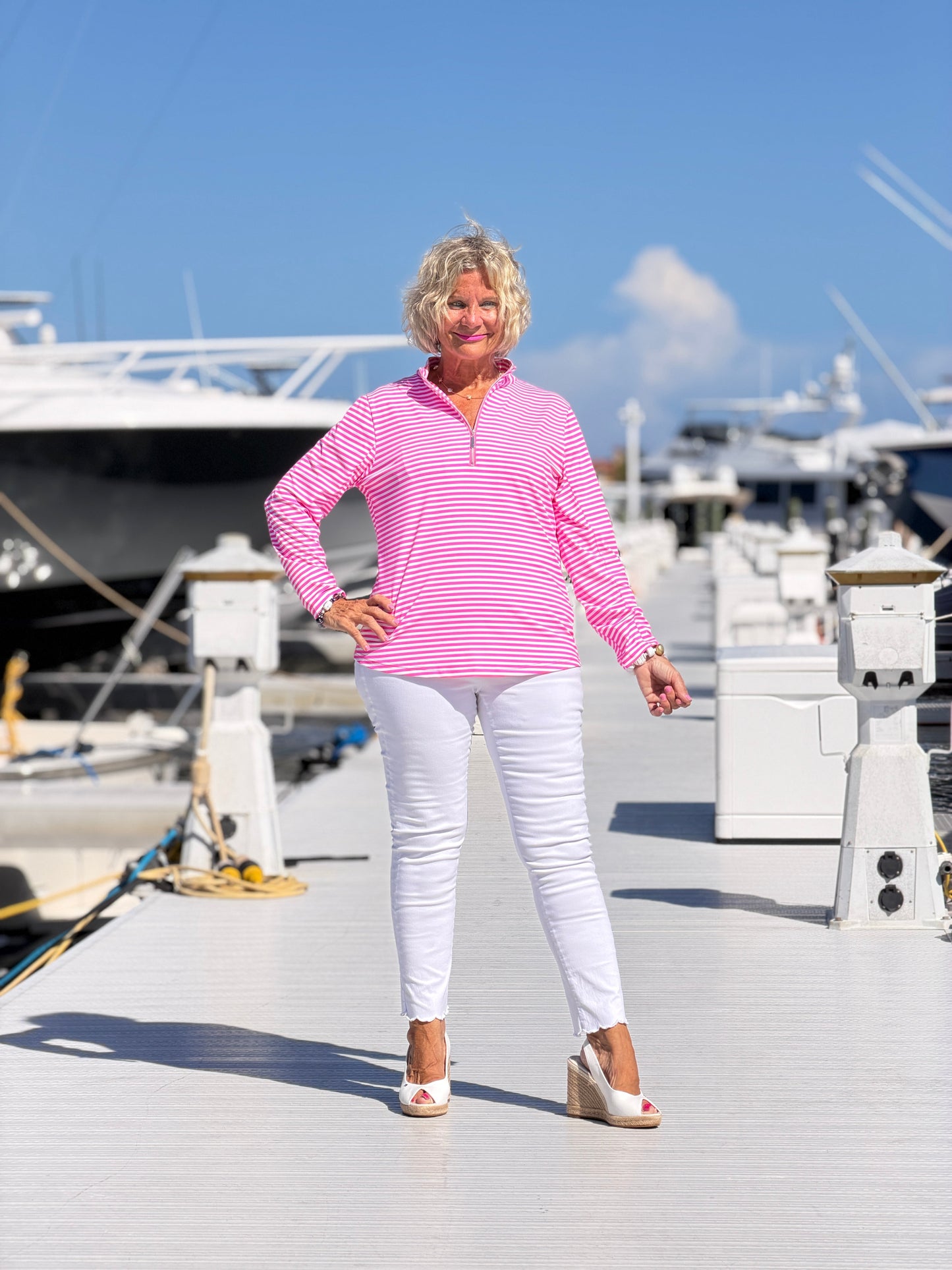 MARINA PINK STRIPE HALF ZIPPPER
