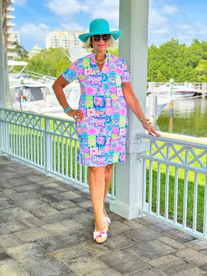 SANDY BEACH COLOR SHORT SLEEVE DRESS