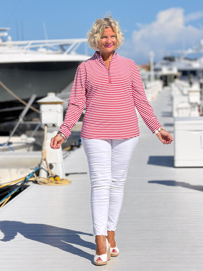 REGATTA RED STRIPED HALF ZIPPER