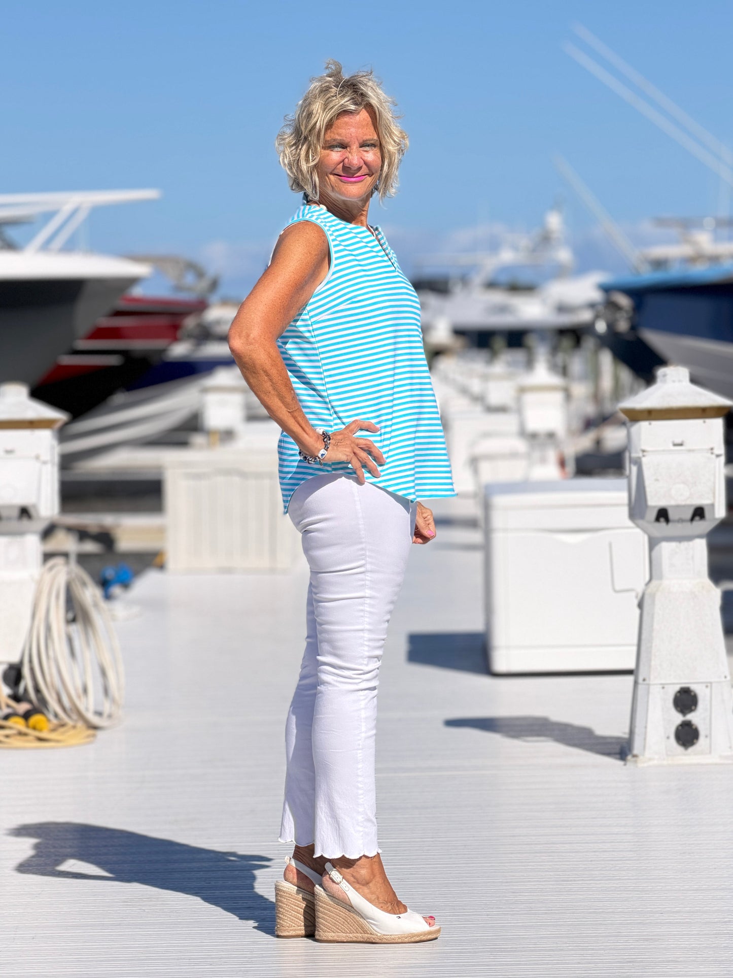 OCEAN BLUE STRIPED TANK