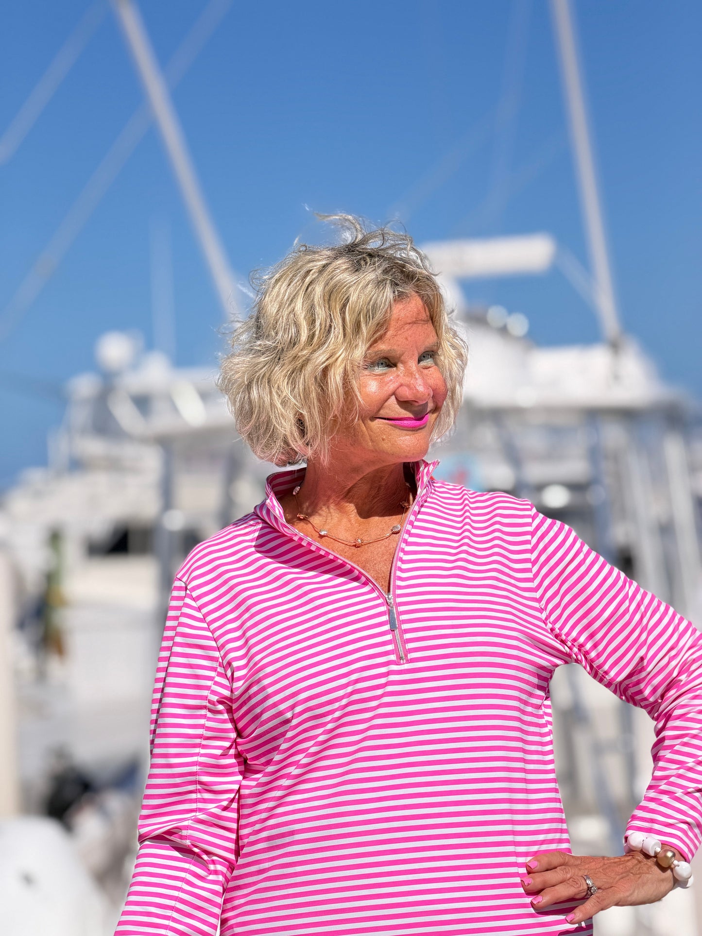 MARINA PINK STRIPE HALF ZIPPPER