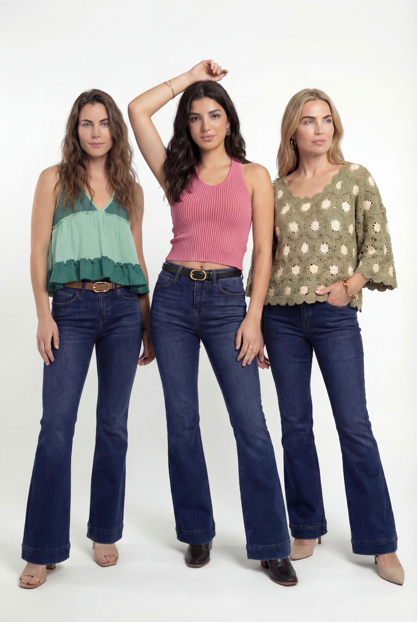 The Gwen Mid-Rise Tummy Control Flare - Three Inseams (Blue)