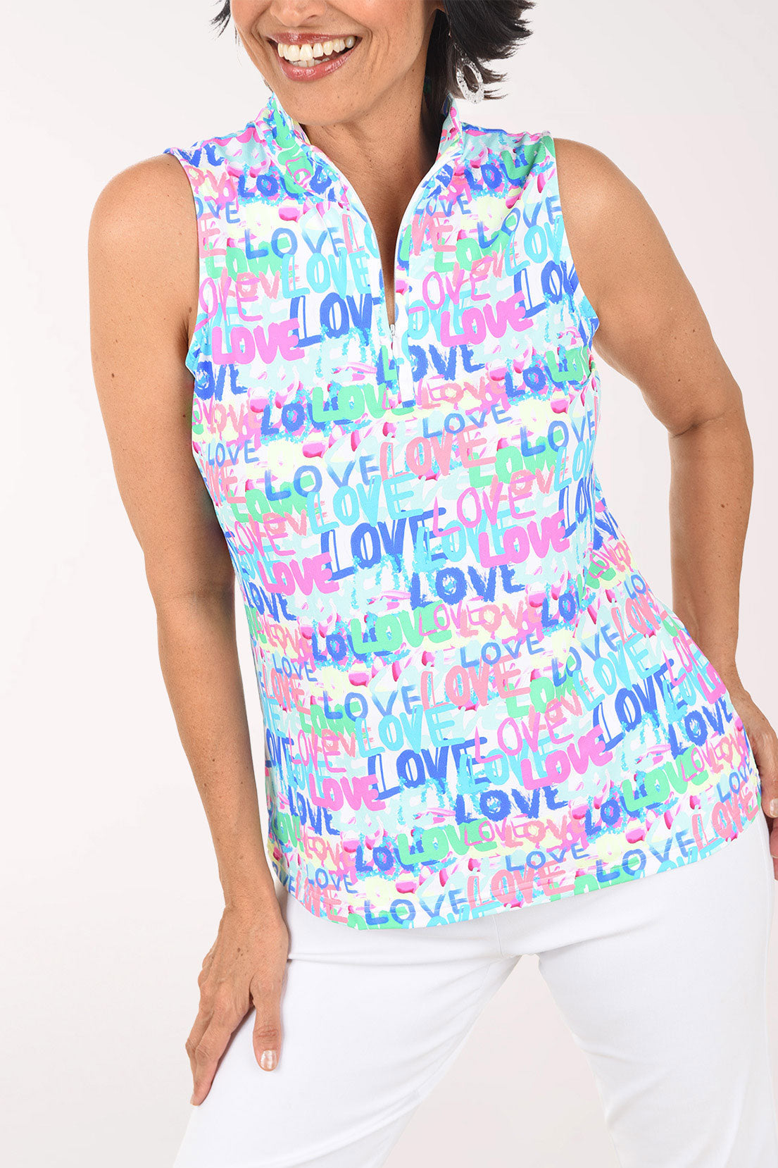 Words Of Love Cooling UPF50+  Zip Sleeveless Top