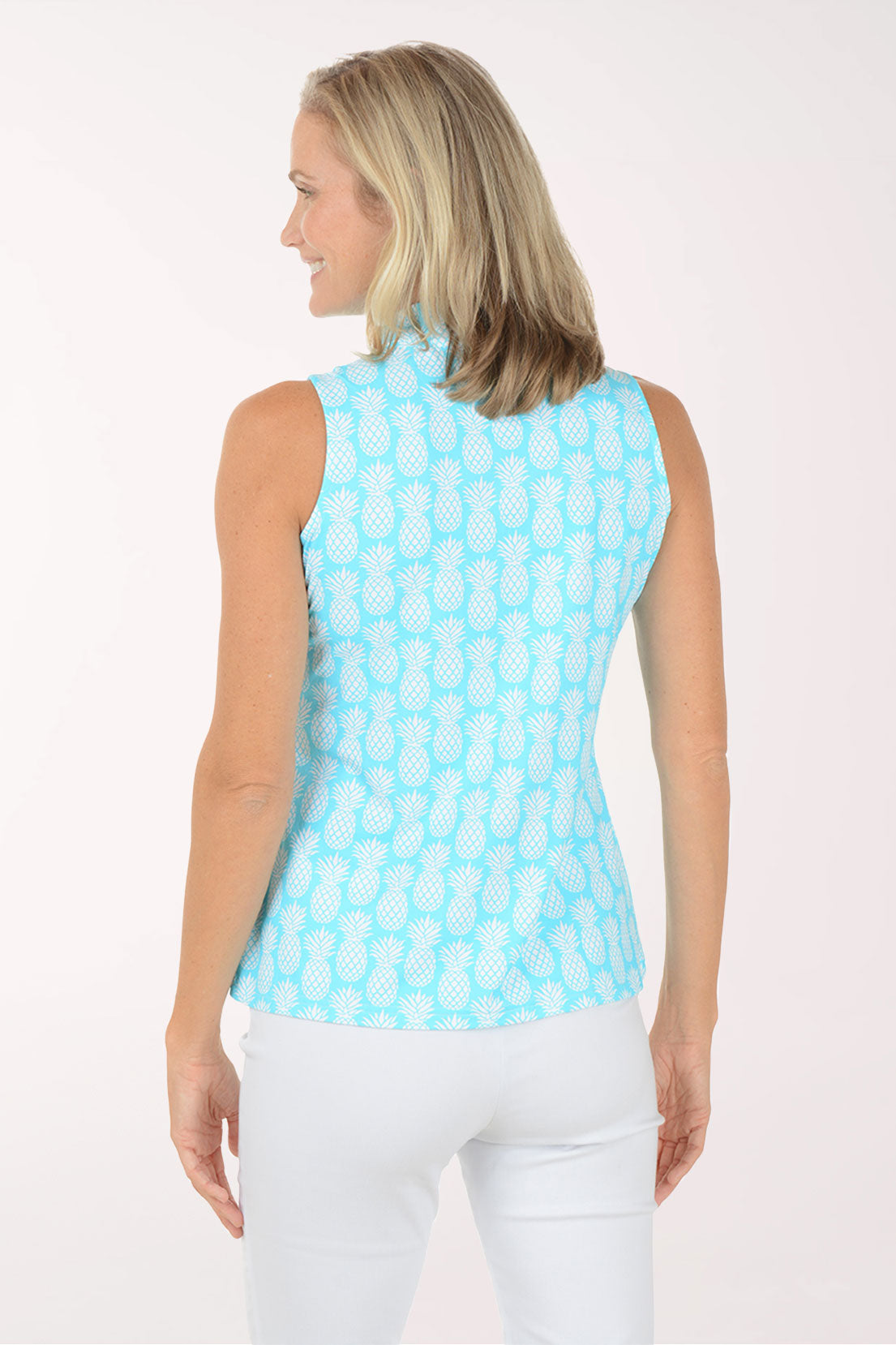 Turquoise Pineapples Cooling UPF50+ Quarter Zip Sleeveless Top