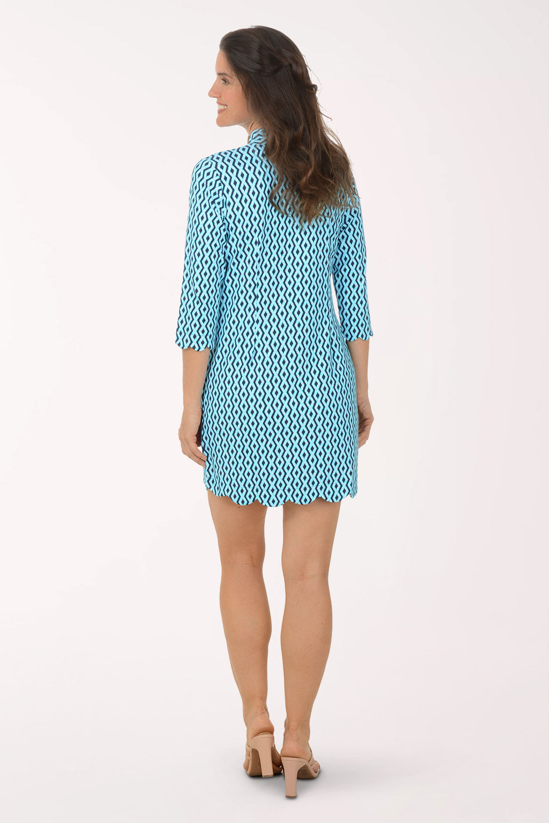 Turquoise Argyle Rope UPF50+ Scalloped Travel Dress