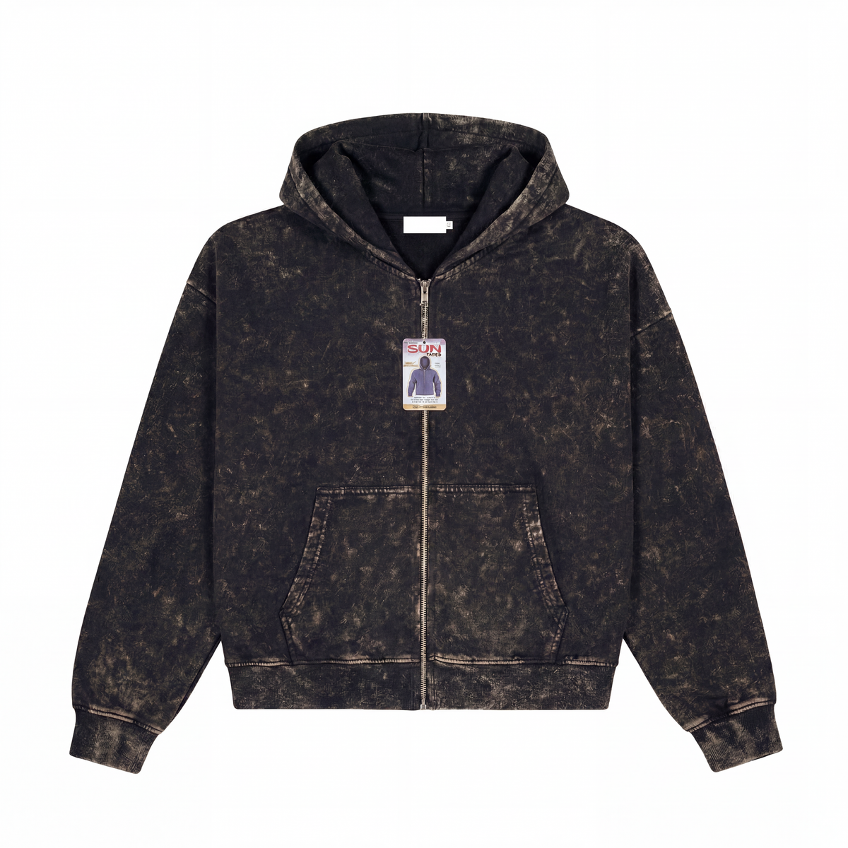 Acid Wash Crop Zip Hoodie Black