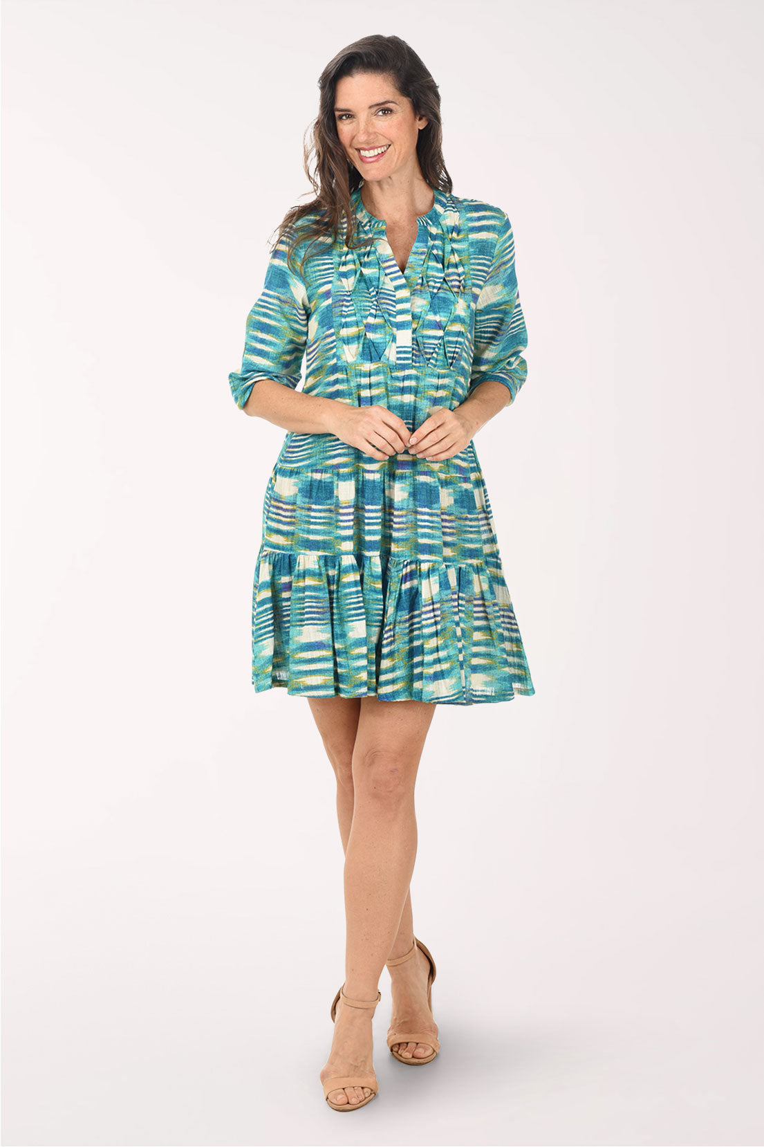 Watercolor Stripe Cotton Tiered Dress