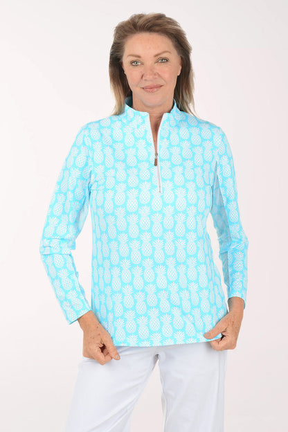 Turquoise Pineapples Cooling UPF50+ Quarter Zip Top