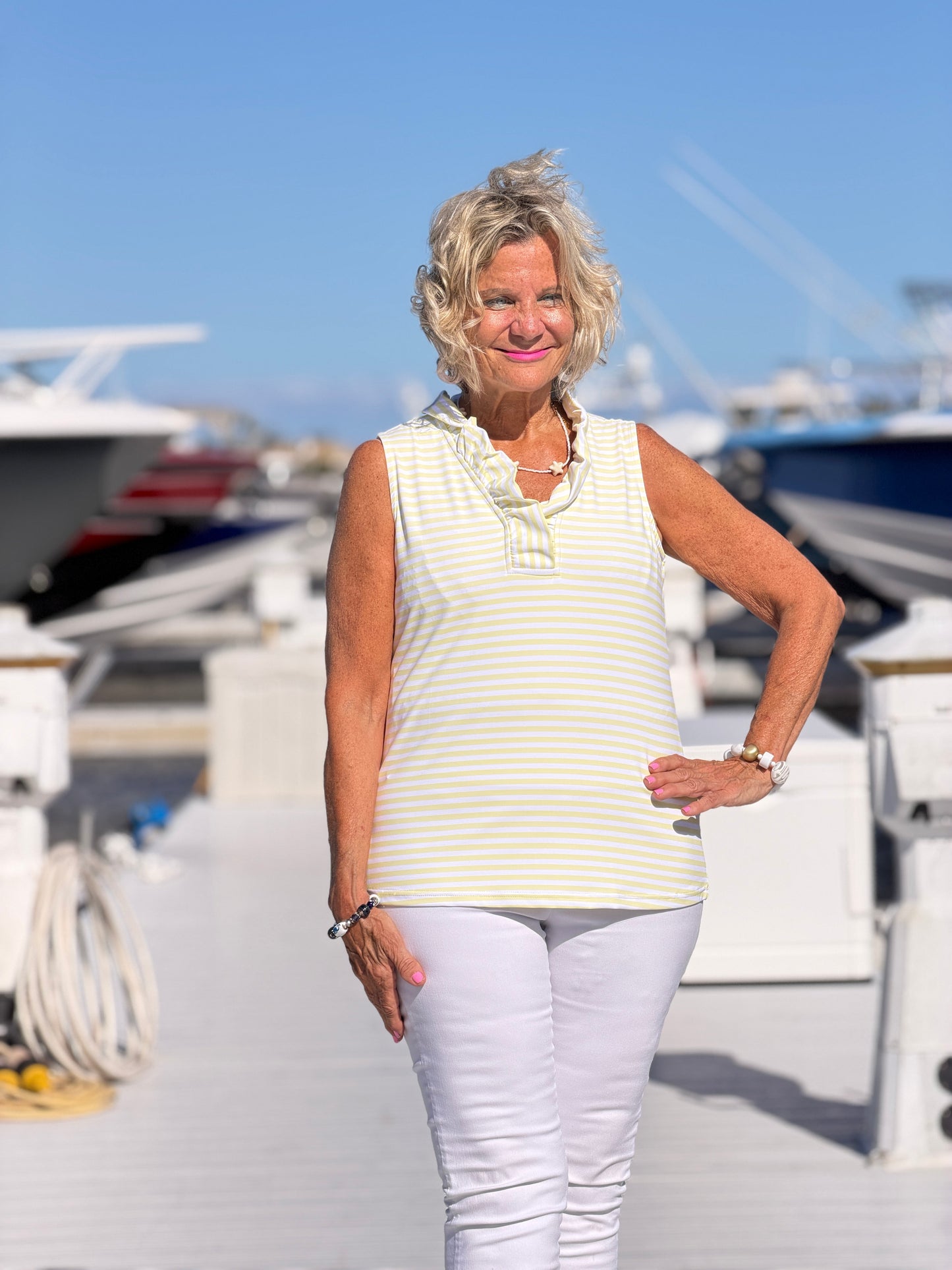 NAUTICAL YELLOW SLEEVELESS RUFFLE