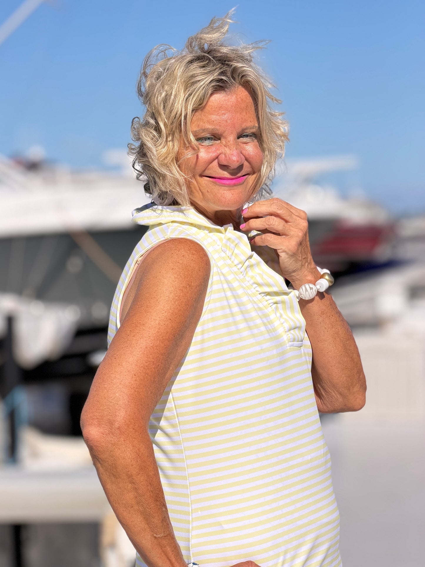NAUTICAL YELLOW SLEEVELESS RUFFLE