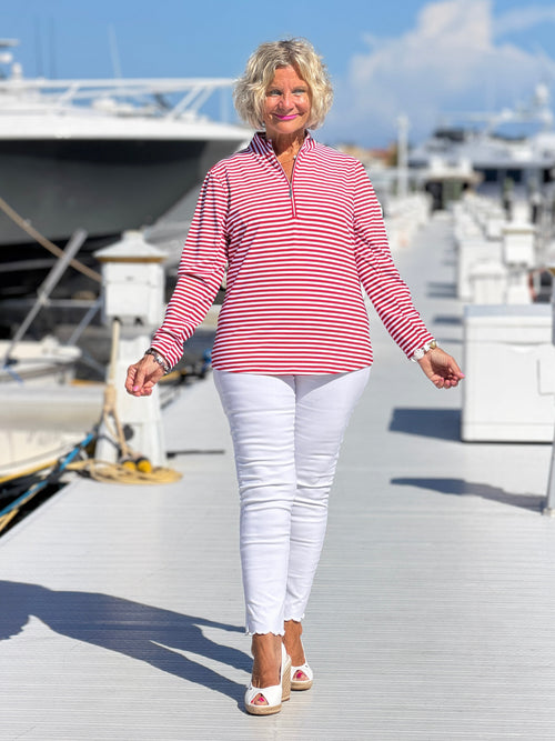 REGATTA RED STRIPED HALF ZIPPER