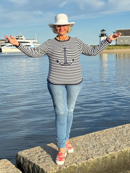 NAVY STRIPE ANCHOR SWEATER