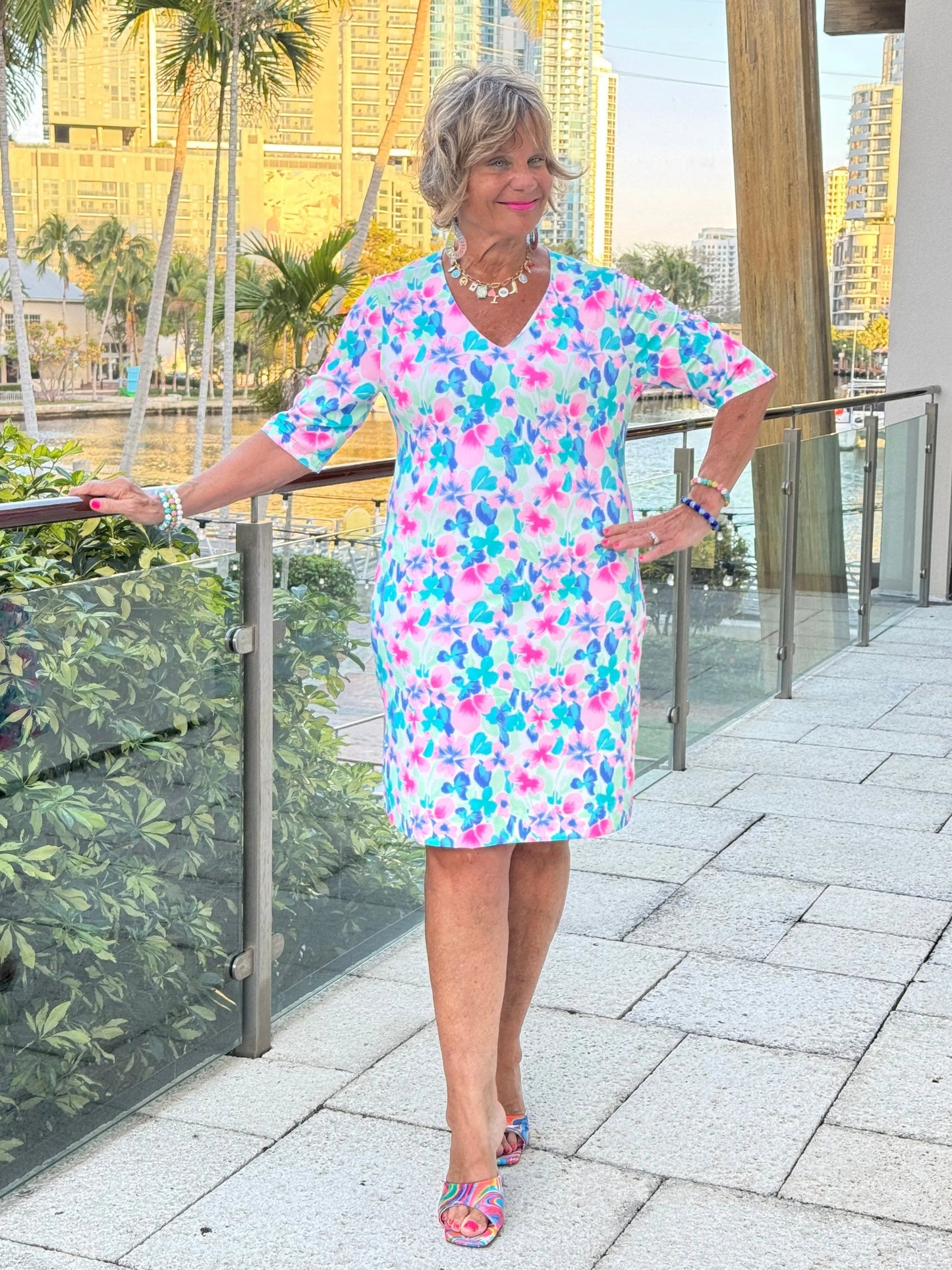 PINK PETALS ELBOW DRESS