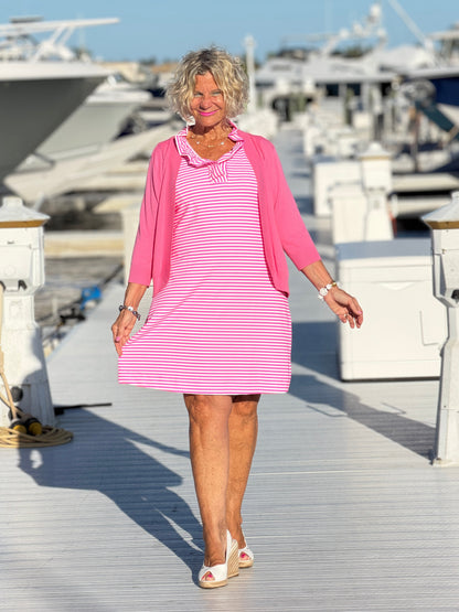 MARINA PINK STRIPE RUFFLE DRESS