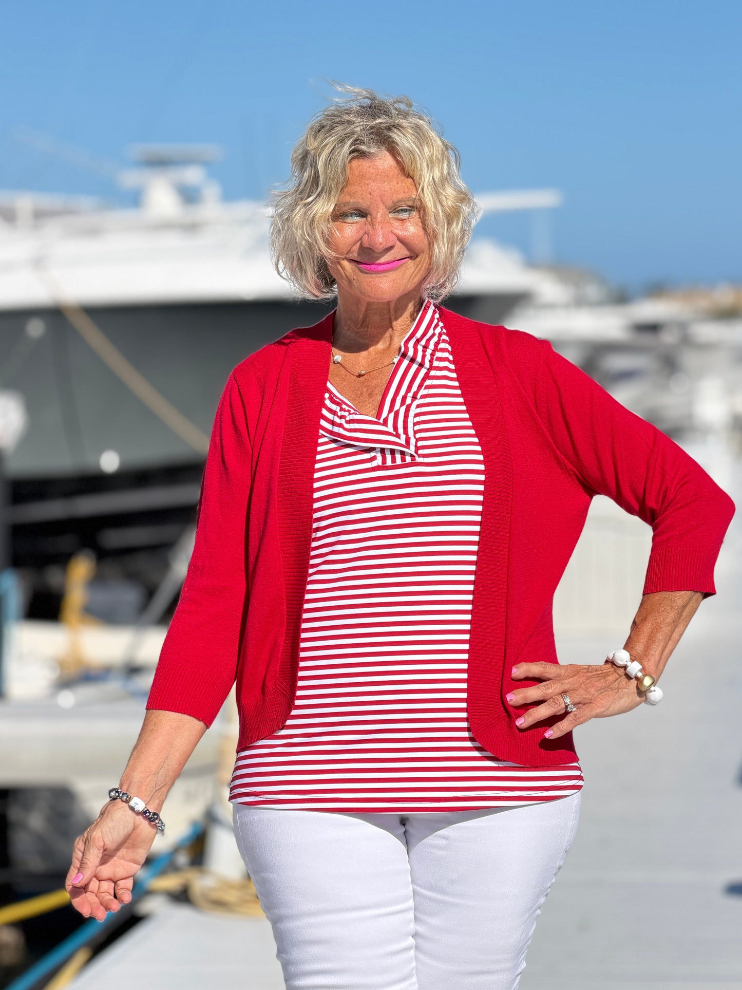 REGATTA RED STRIPE SLEEVELESS RUFFLE TOP