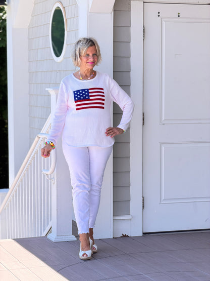 LULUB DOCKSIDE WHITE STAR FLAG SWEATER