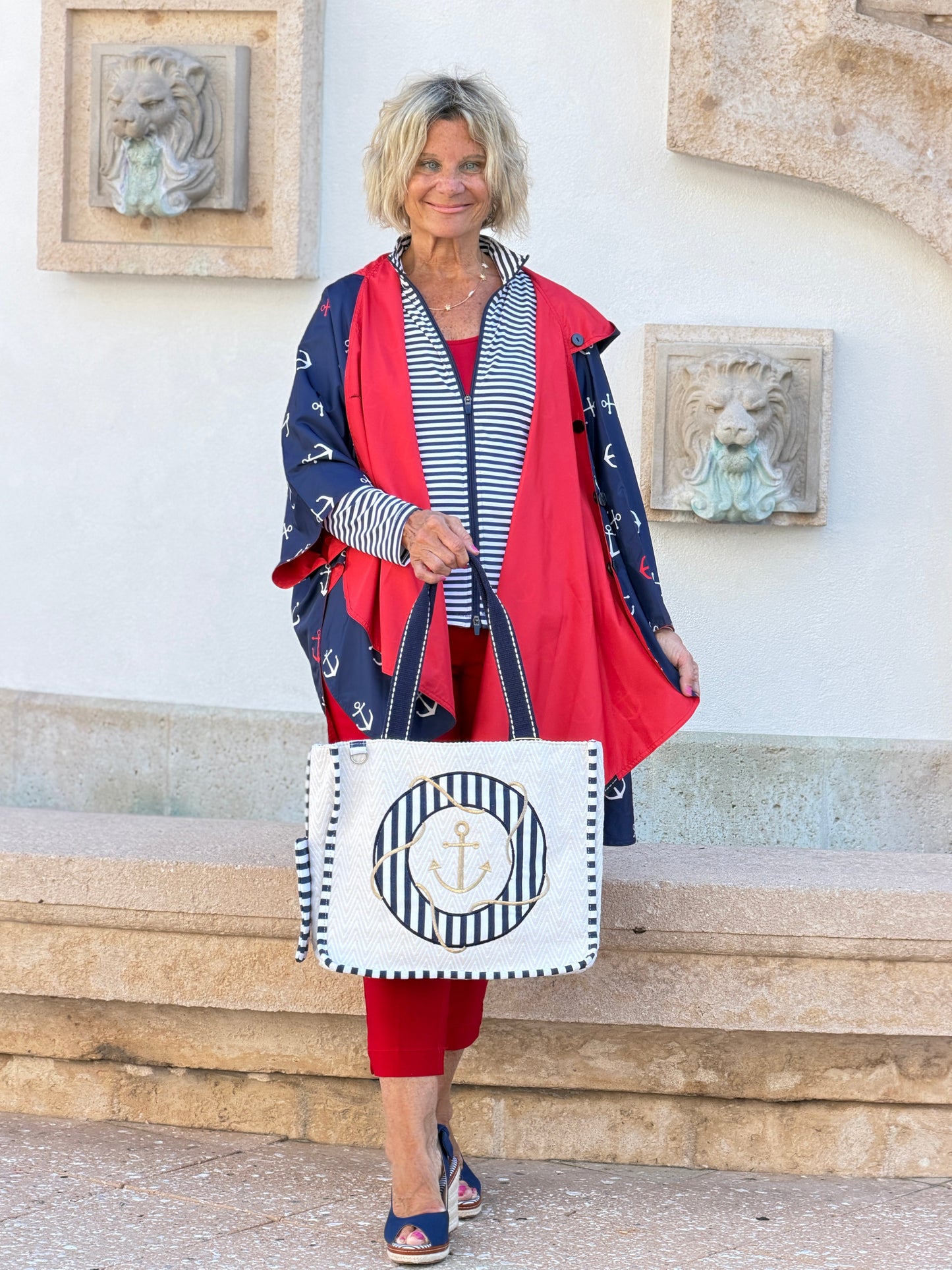 Navy / Red Reversible Rain Cape - Anchor Collection