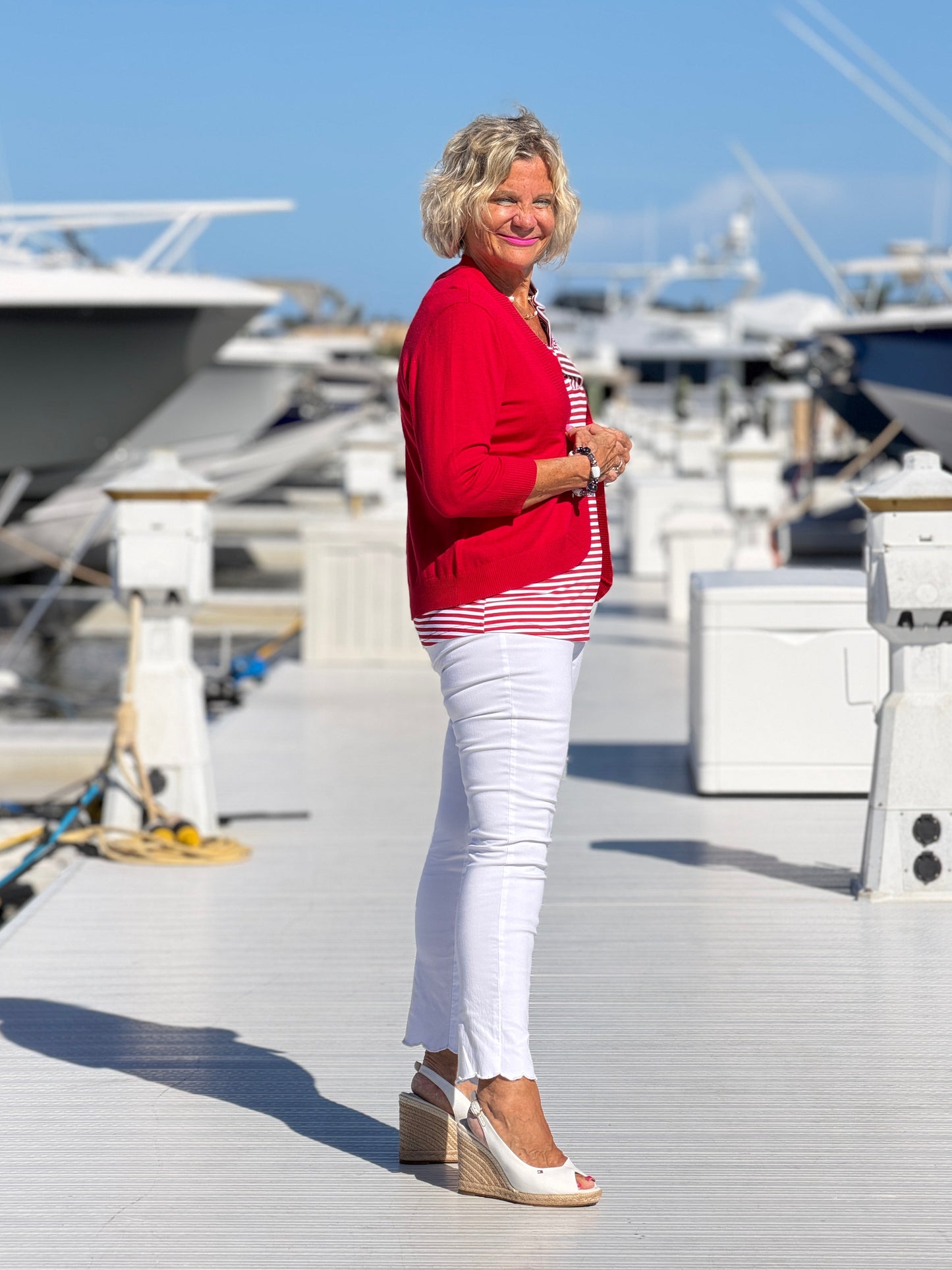 REGATTA RED STRIPE SLEEVELESS RUFFLE TOP