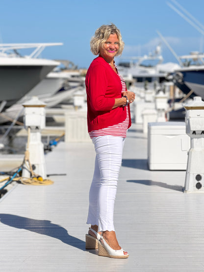 REGATTA RED STRIPE SLEEVELESS RUFFLE TOP